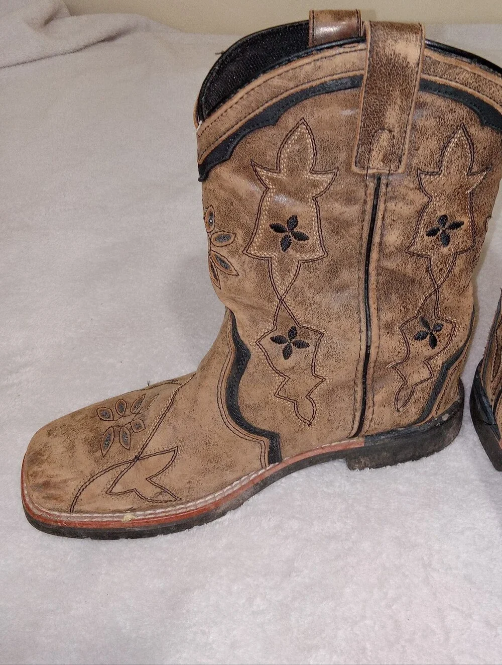 Dan Post Cowboy Boots Girls Size 6D Brown Distressed Leather Western Floral